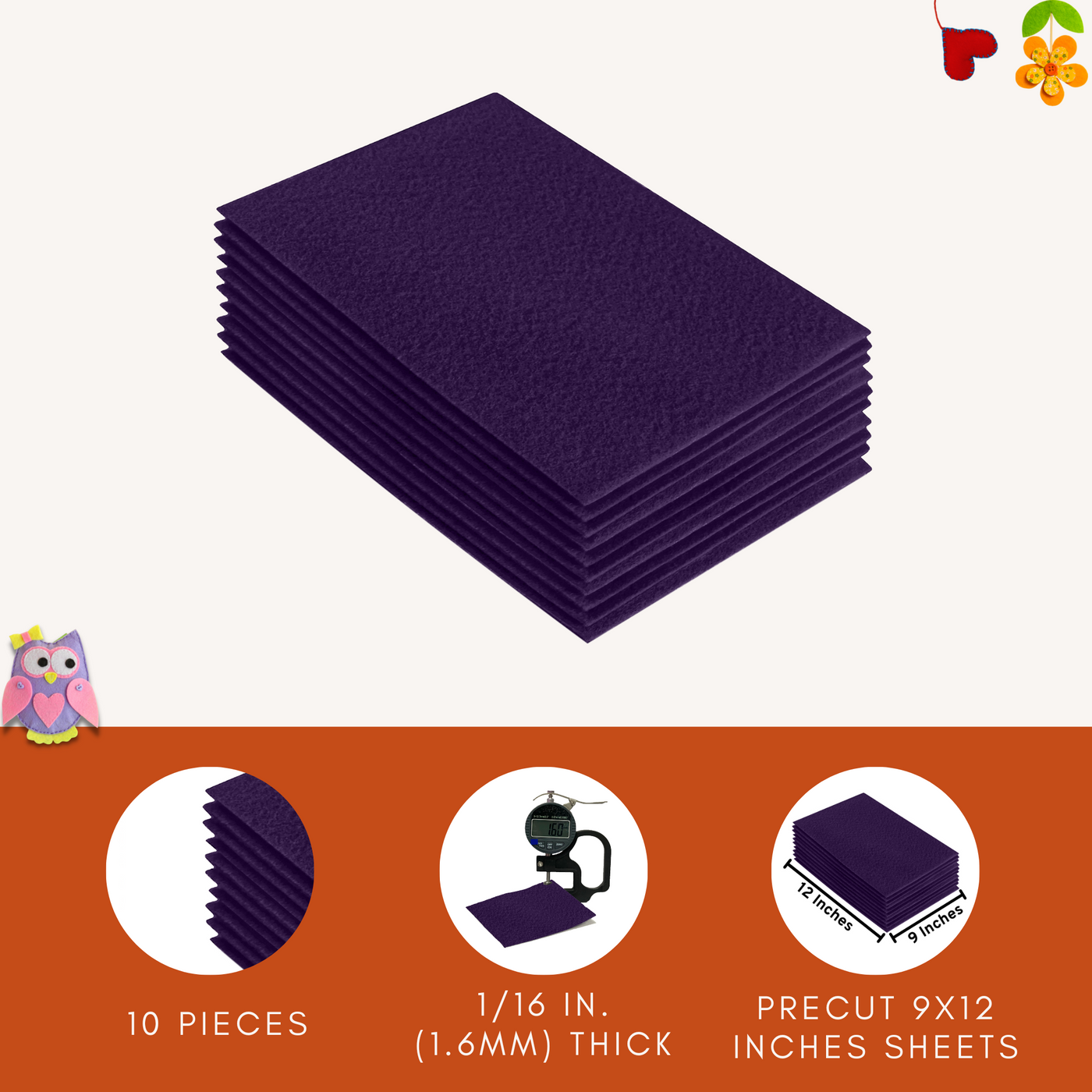Acrylic Felt 9"X12" Sheet Packs | Plum - FabricLA.com