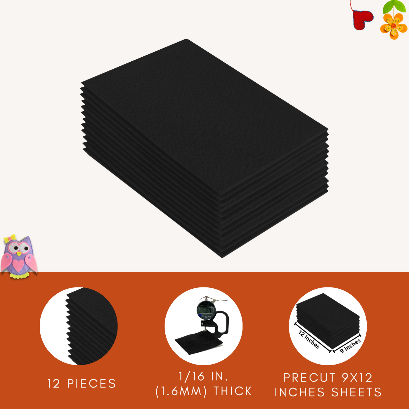 Acrylic Felt 9"X12" Sheet Packs | Black - FabricLA.com