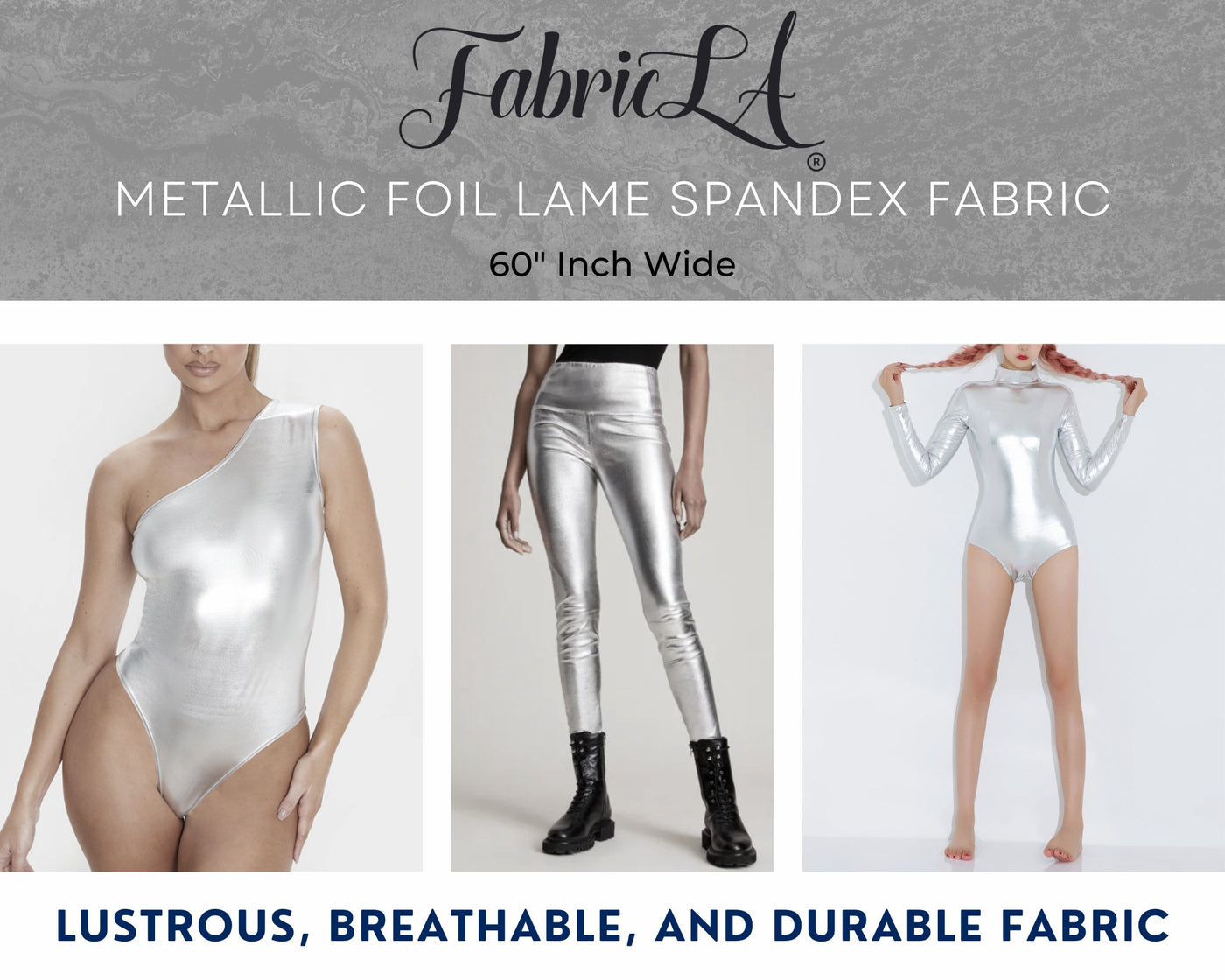 Metallic Lame Foil Spandex Knit Fabric | Silver - FabricLA.com