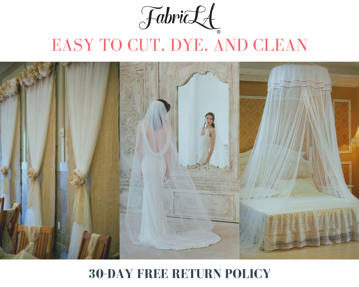 FabricLA Bridal Wedding Tulle Fabric 108" Wide 50 Yard Bolt - Ivory - FabricLA.com