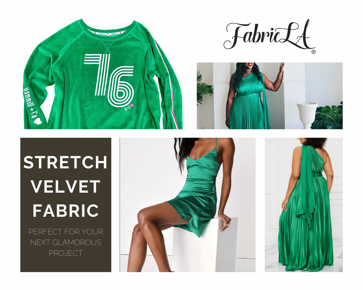 FabricLA | Stretch Velvet Fabric | 90% Polyester 10% Spandex | kelly Green - FabricLA.com