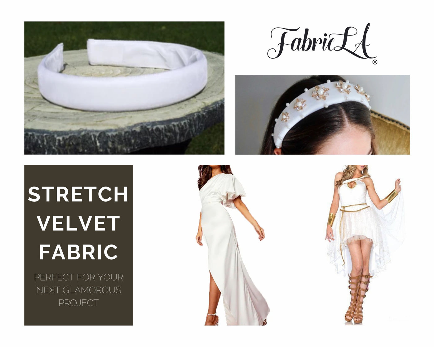 FabricLA | Stretch Velvet Fabric | 90% Polyester 10% Spandex | White - FabricLA.com