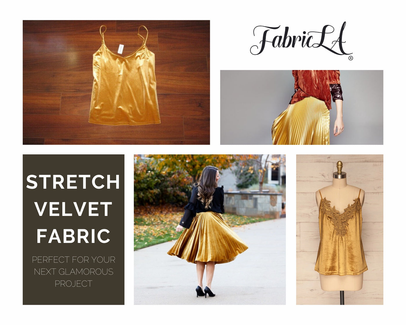 FabricLA | Stretch Velvet Fabric | 90% Polyester 10% Spandex | Gold - FabricLA.com