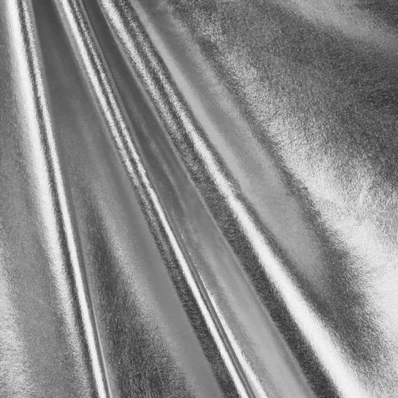 Metallic Foil Spandex Fabric by the yard - Silver (WZ1) - FabricLA.com